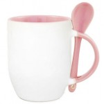 500605- WHITE/PINK SUBLIMATION BLANK CERAMIC COFFEE MUG WITH SPOON